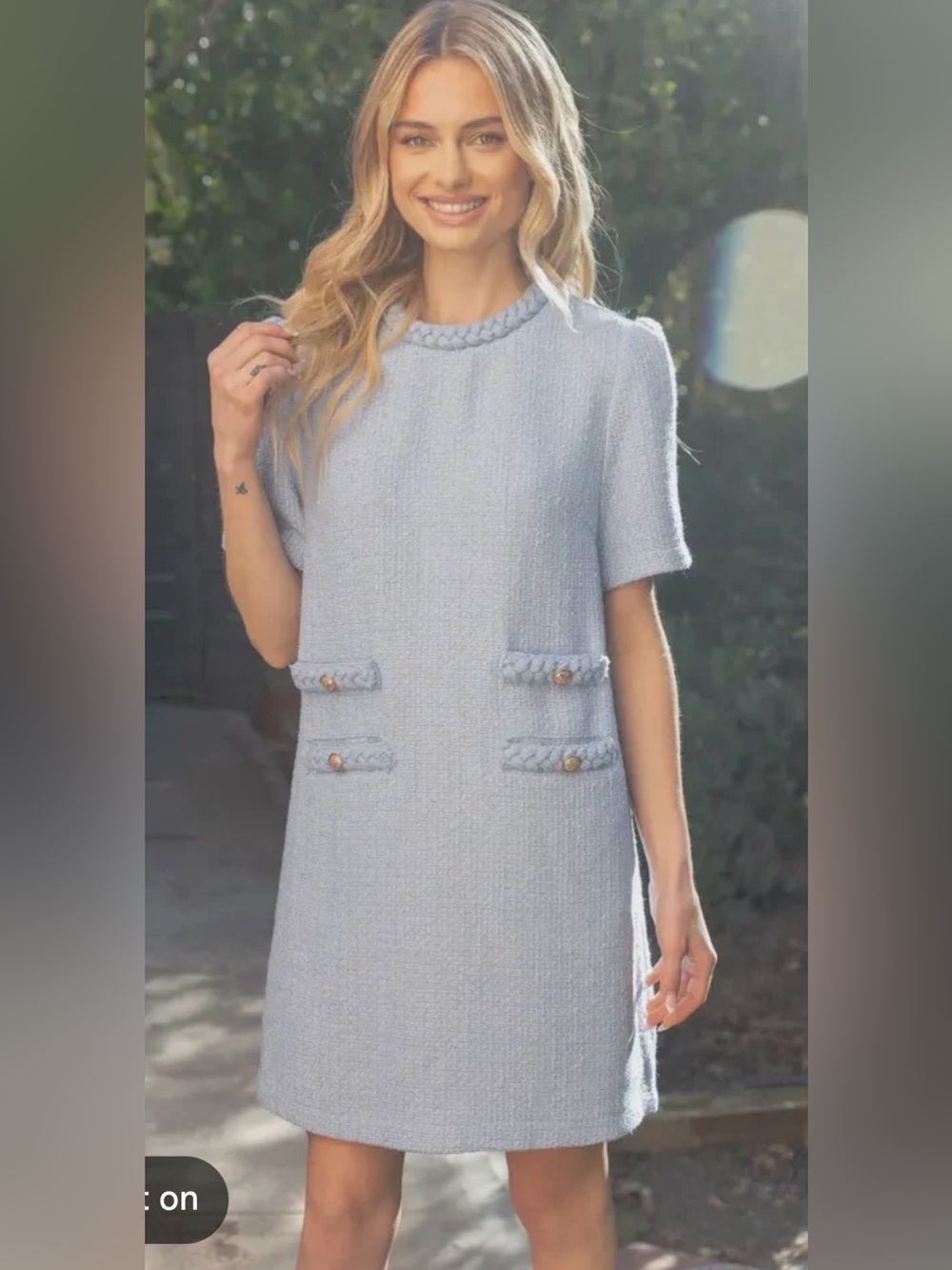 Light Blue Short Sleeve Tweed Shift Dress
